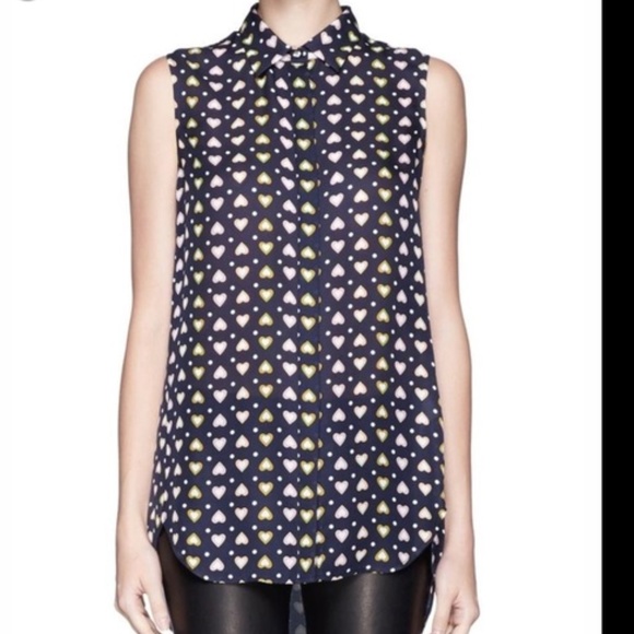 J. Crew 100 Silk Sleeveless Blouse With Heart Dot Navy Size 8 - Picture 3 of 10